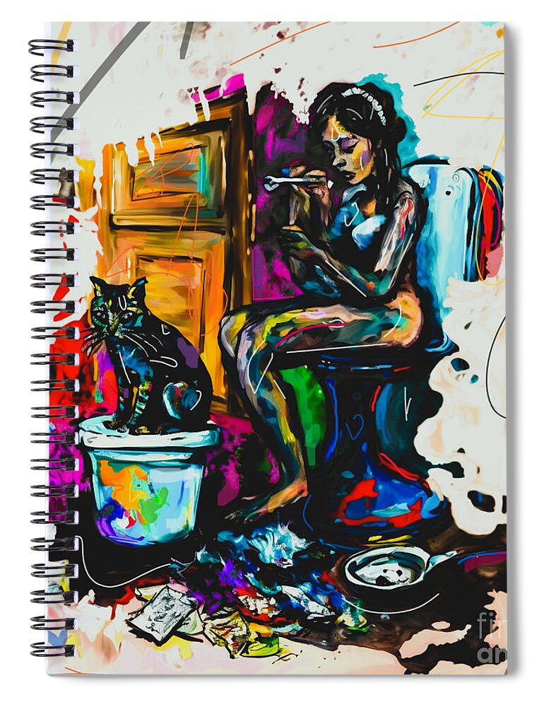 Woman Spiral Notebook featuring the painting Company in the rest room Art Print by Crystal Stagg