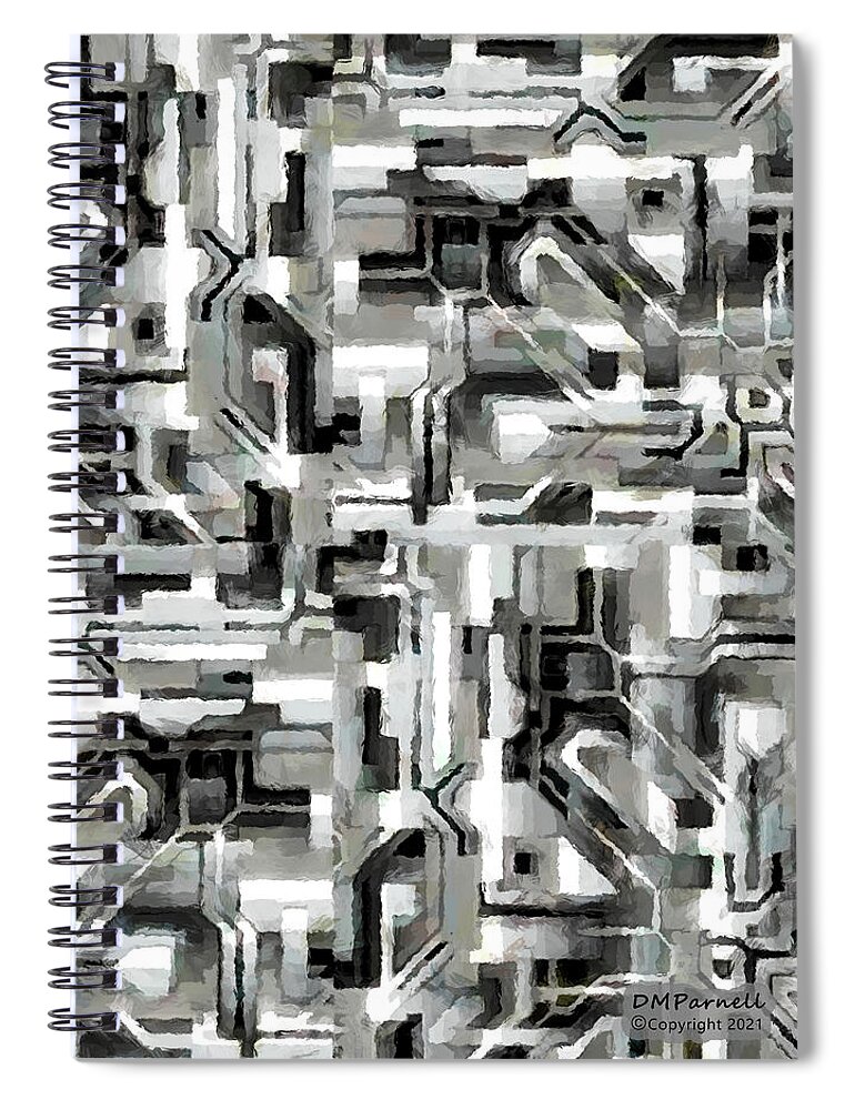 Abstract Spiral Notebook featuring the digital art Confused Circuitry by Diane Parnell