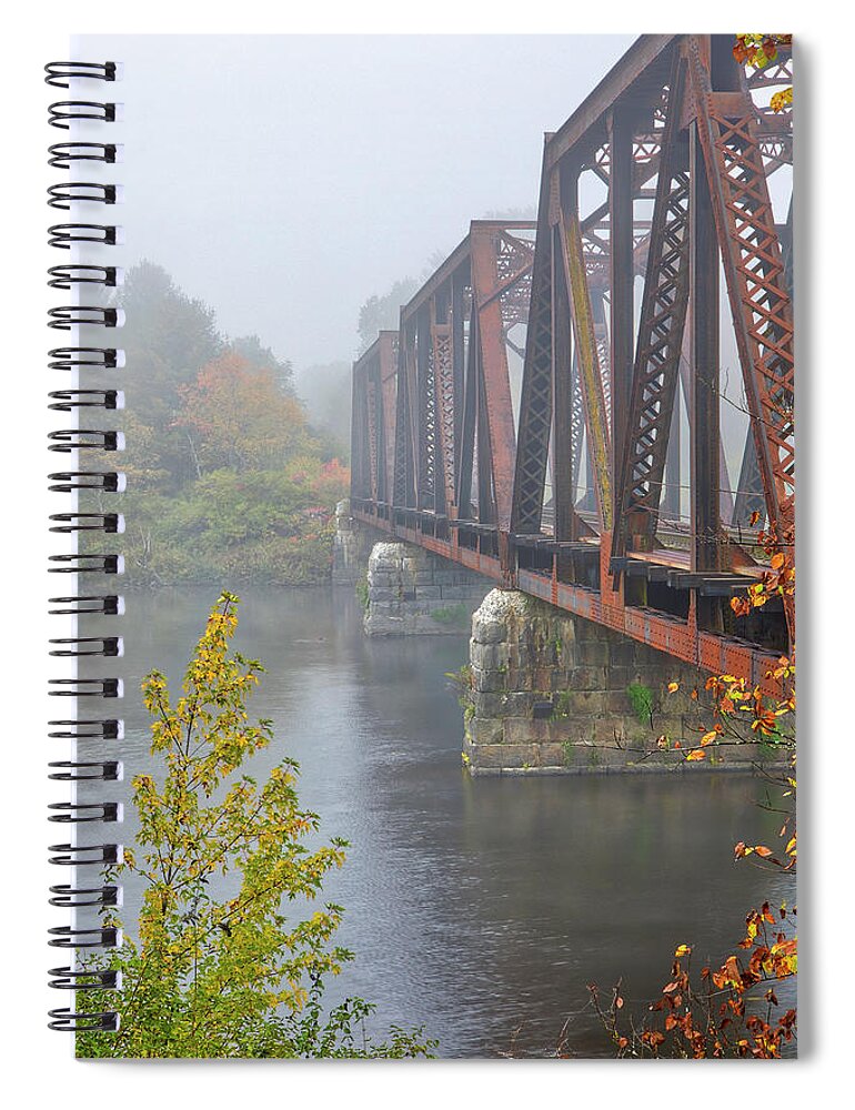 Railroad Bridge Spiral Notebook featuring the photograph Connecticut River Railroad Bridge and Fall Foliage by Juergen Roth