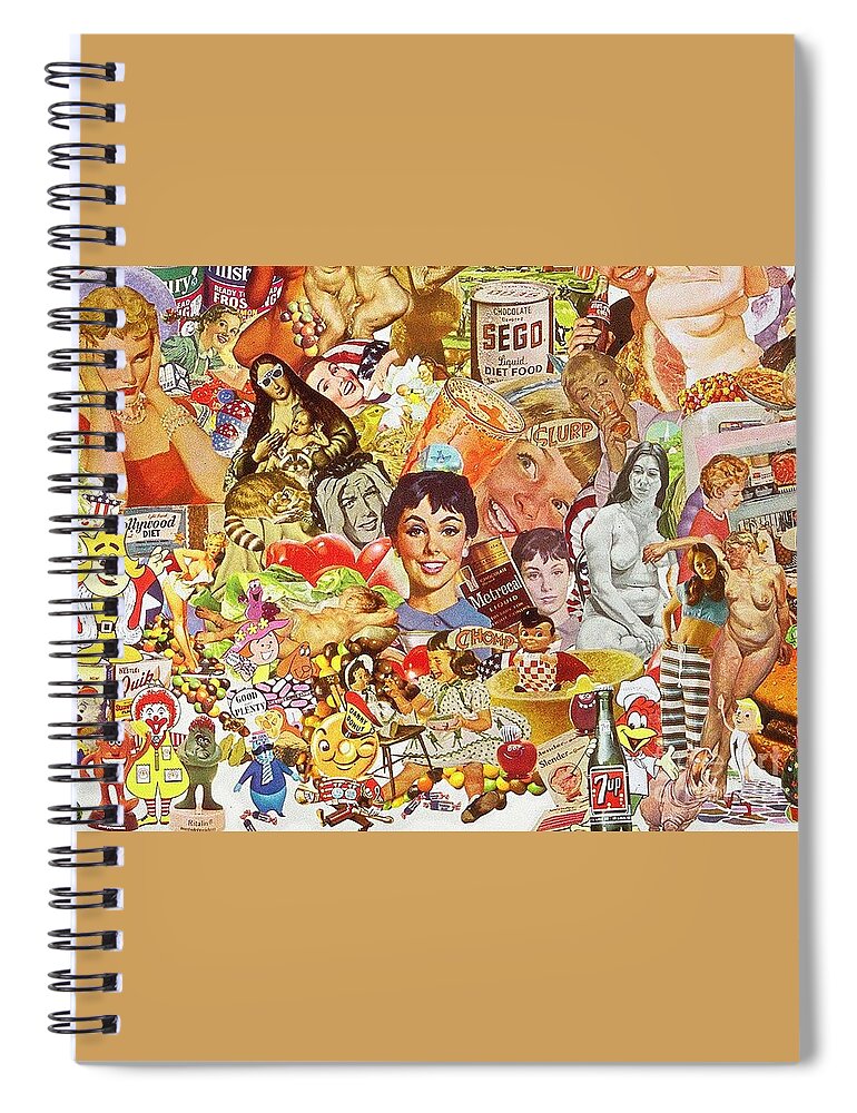 Food Spiral Notebook featuring the mixed media Constant Cravings by Sally Edelstein
