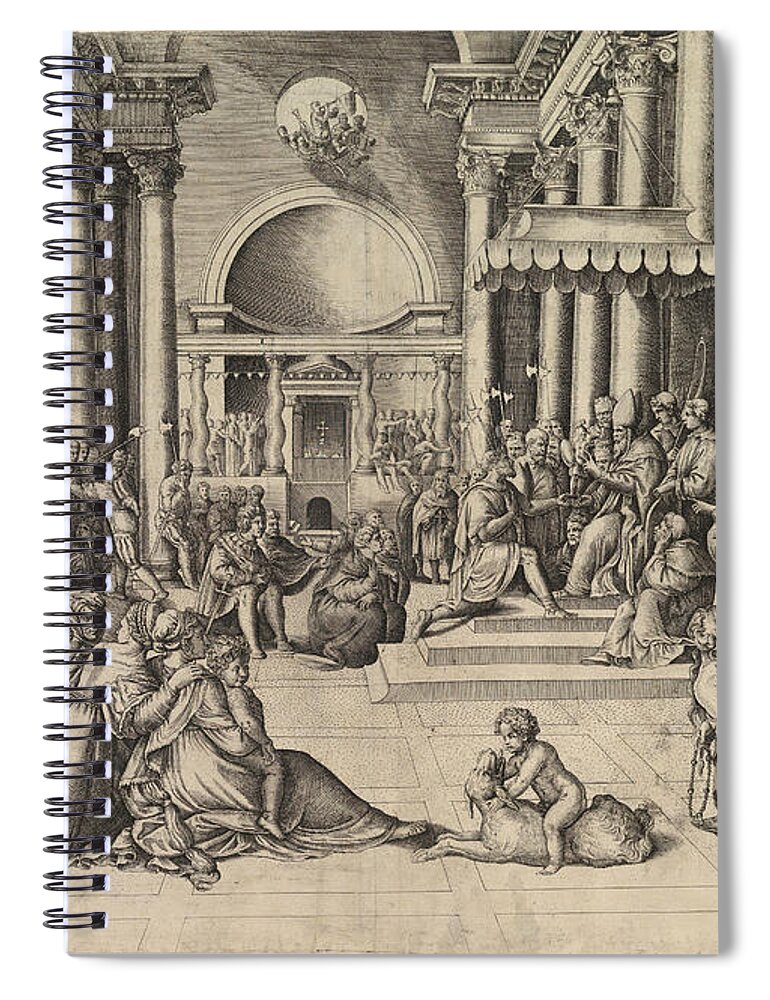Giovanni Battista Franco Spiral Notebook featuring the drawing Constantine Presenting the City of Rome to the Holy See by Giovanni Battista Franco