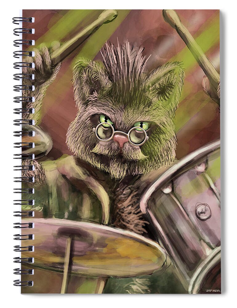 Cat Spiral Notebook featuring the digital art Cool Cat Drummer by Larry Whitler