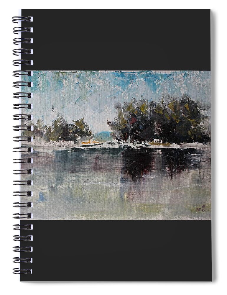 Palette Knife Spiral Notebook featuring the painting Cool Morning by the Lake by Vera Smith