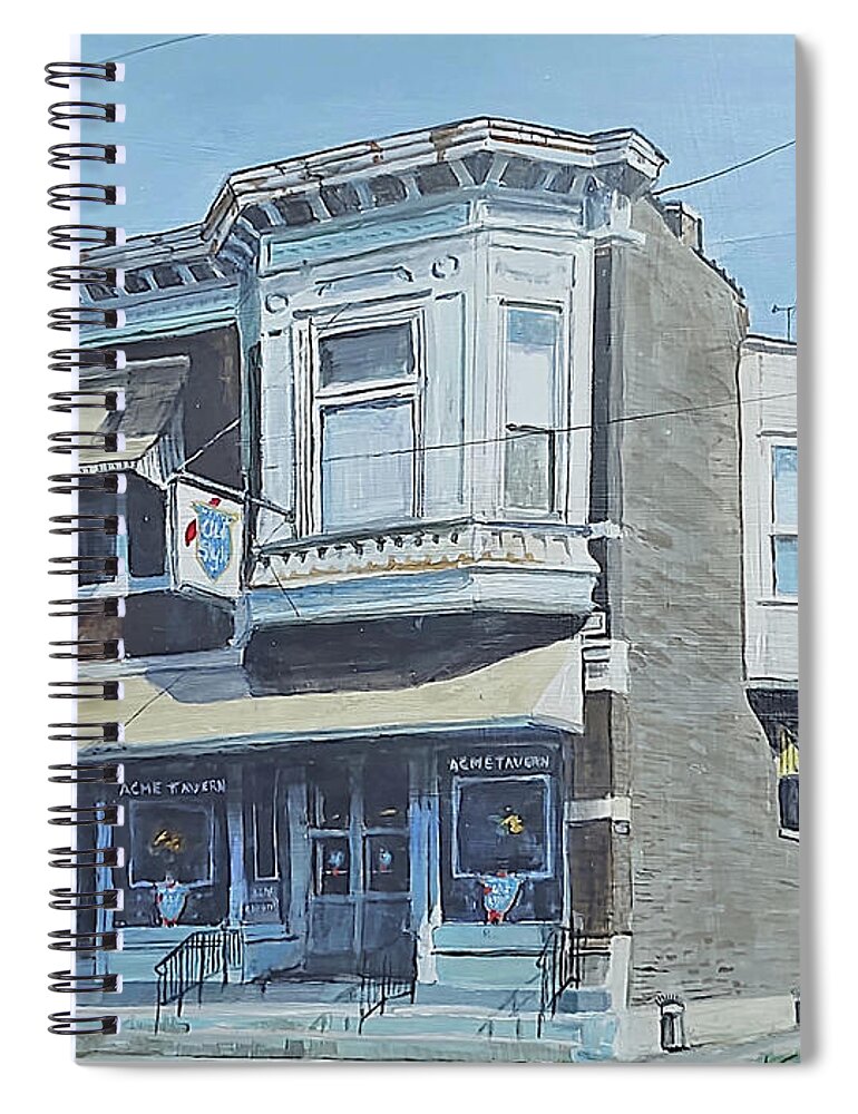 Americana Spiral Notebook featuring the painting Corner Bar by William Brody