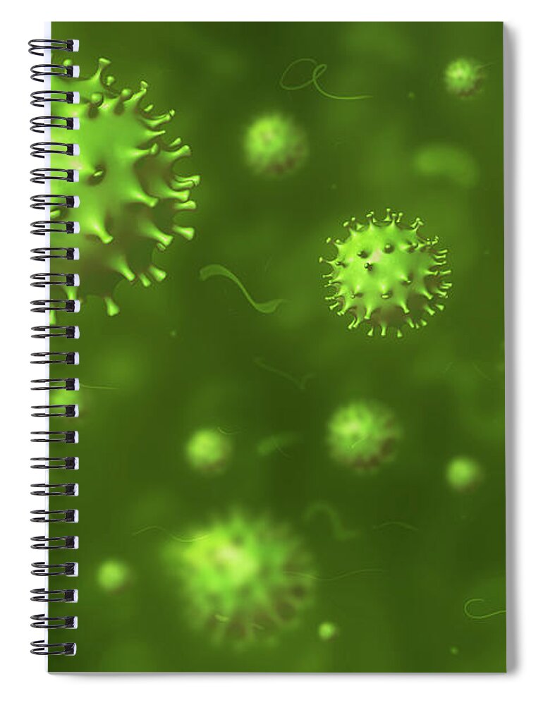 Coronavirus Spiral Notebook featuring the photograph Coronavirus green background by Benny Marty