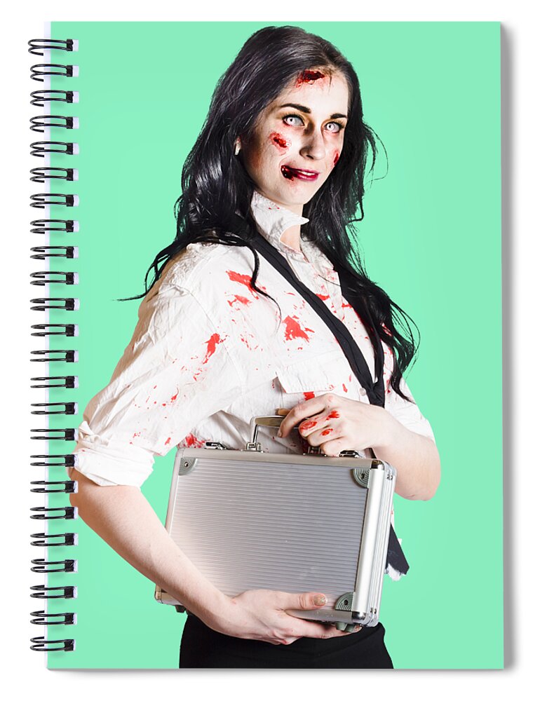 Horror Spiral Notebook featuring the photograph Corps zombie businesswoman by Jorgo Photography