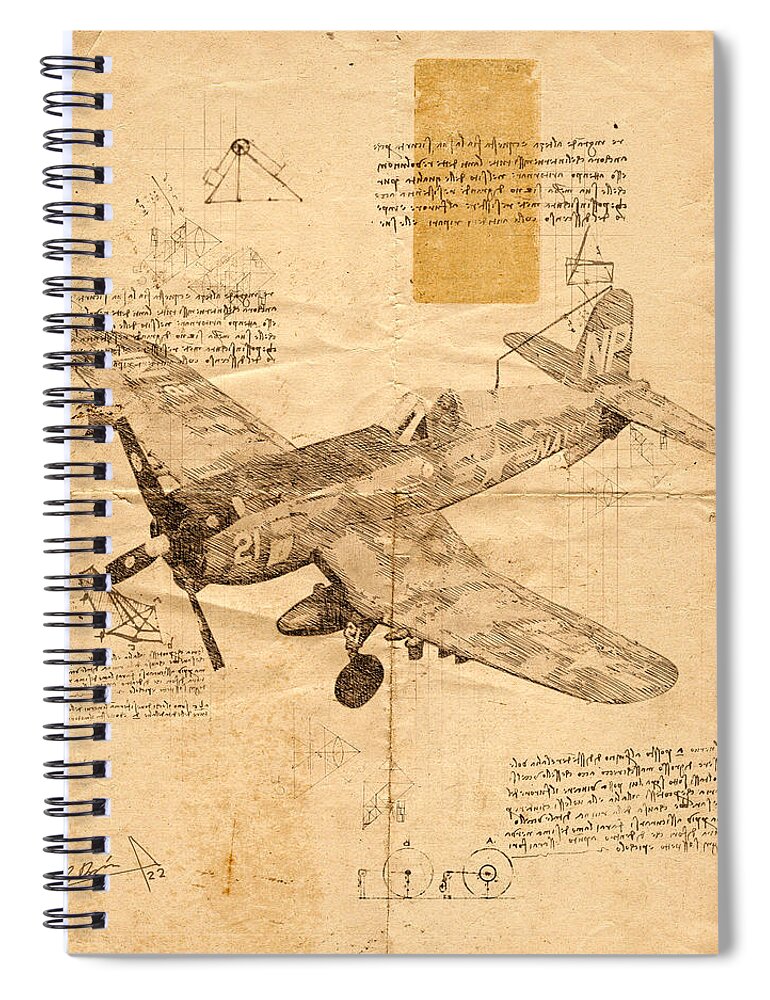 Corsair Spiral Notebook featuring the drawing Corsair by Charlie Roman