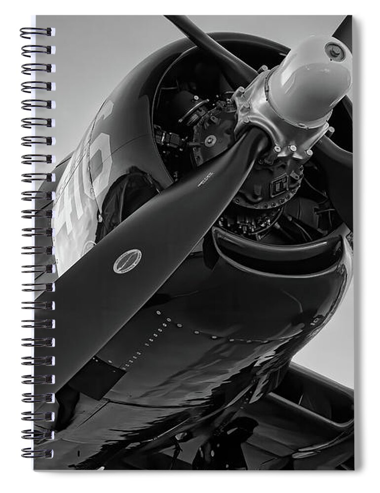 Warbird Spiral Notebook featuring the photograph Corsair in Black and White by Chris Buff