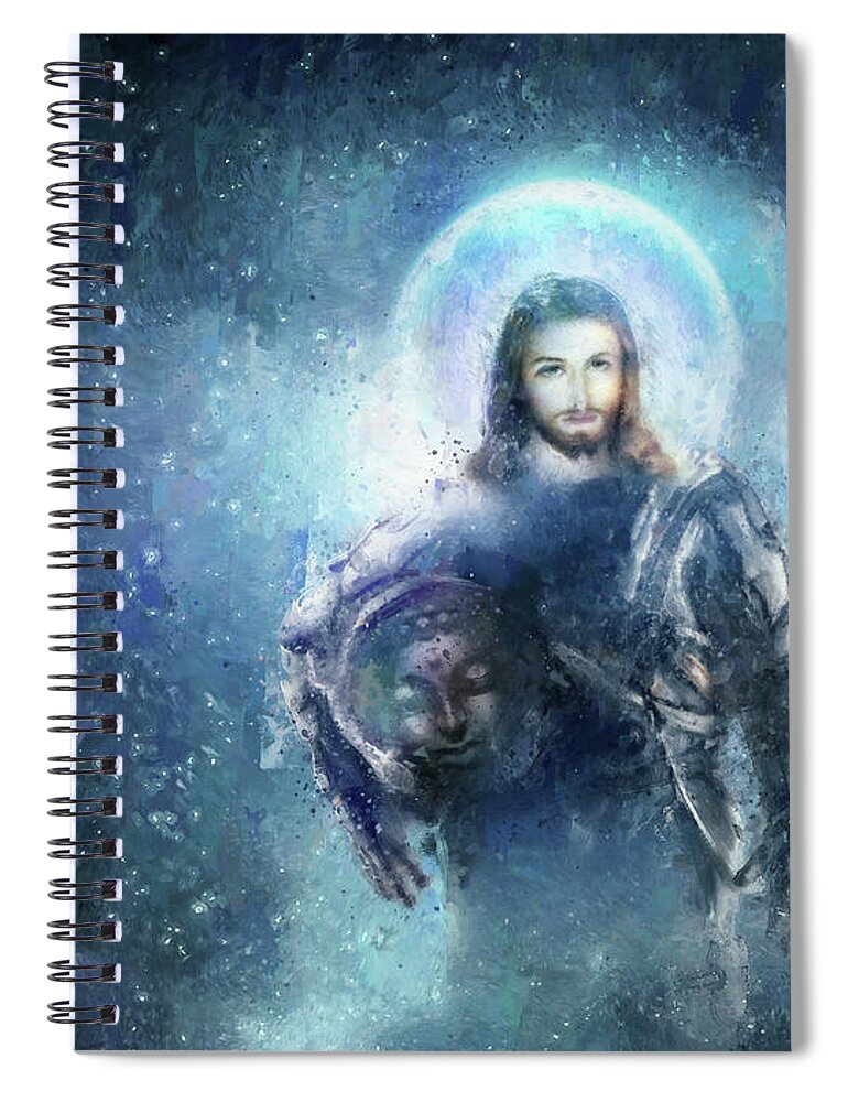 Cosmic Buddha Spiral Notebook featuring the painting Spaceman - original artwork by Vart by Vart