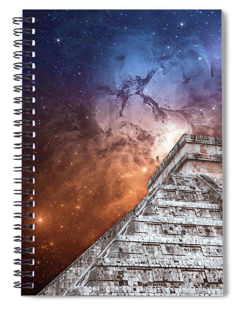 Nebulous Spiral Notebook featuring the digital art Cosmic Pyramid by Phil Perkins