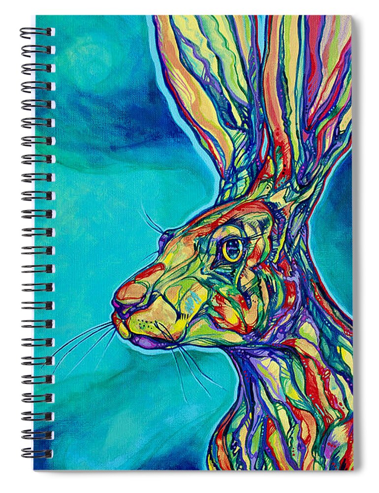 Jack Rabbit Spiral Notebook featuring the painting Cosmic Rabbit by Derrick Higgins