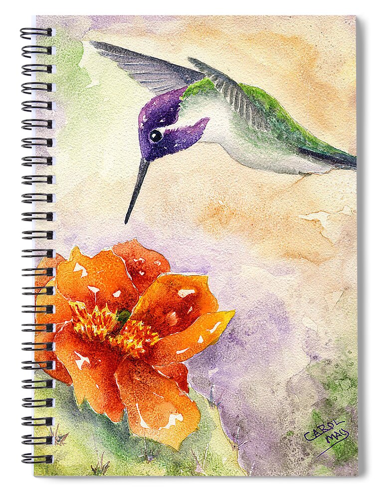 Bird Spiral Notebook featuring the painting Costa's Hummingbird by Art by Carol May