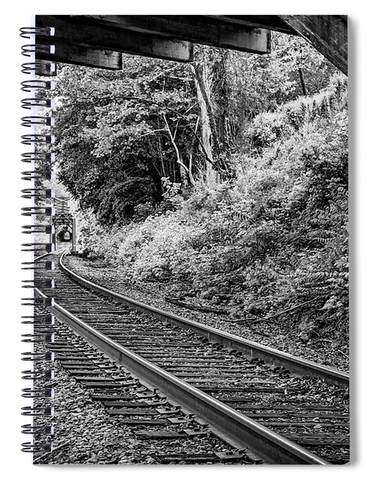 Cotter Tunnel Bridge Spiral Notebook featuring the photograph Cotter Railway Tunnel - Black and White Edition by Gregory Ballos