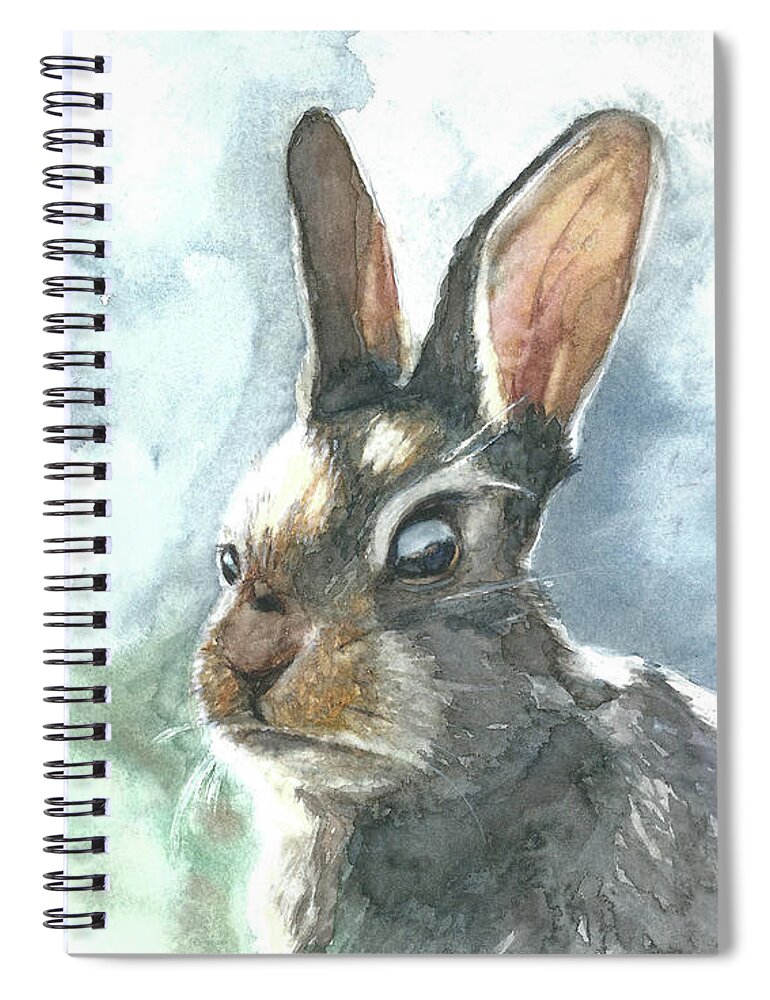 Rabbit Spiral Notebook featuring the painting Cottontail Rabbit by Pamela Schwartz