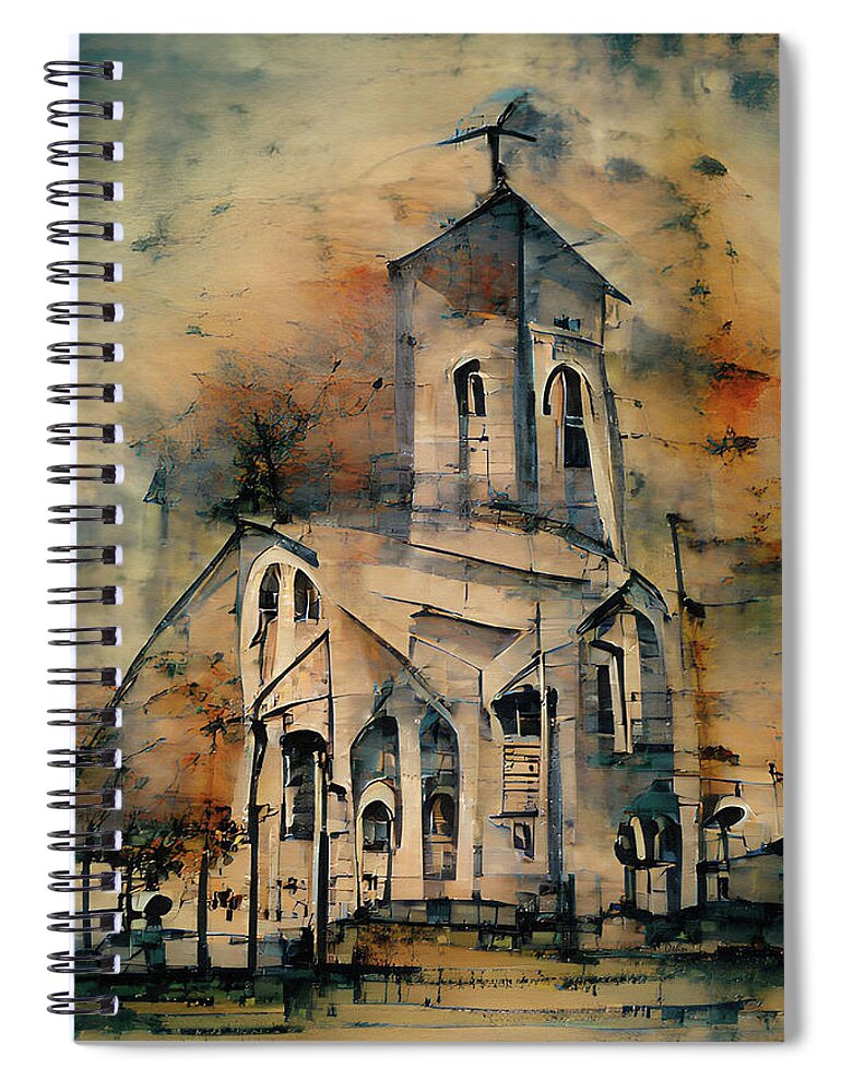 Church Spiral Notebook featuring the painting Country Church Abstract Watercolor by David Dehner