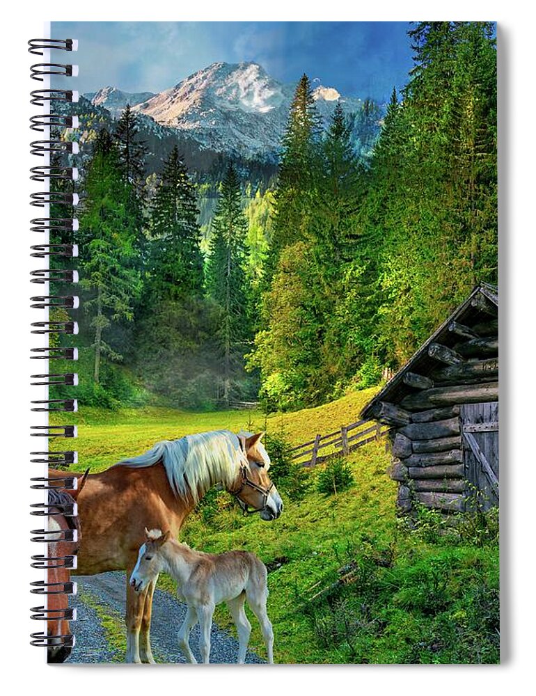 Horses Spiral Notebook featuring the digital art Country Friends by Norman Brule