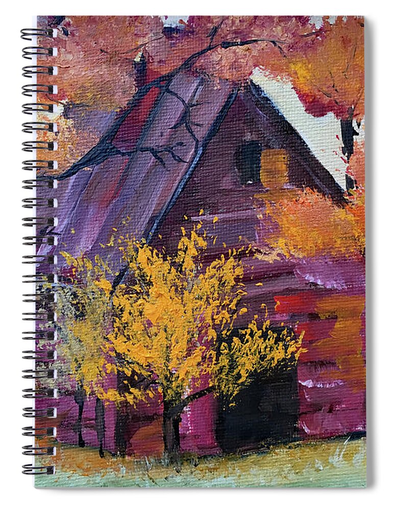 Barn Spiral Notebook featuring the painting Country Red Barn by Roxy Rich