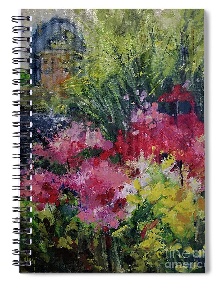 Flowers Spiral Notebook featuring the painting Courtyard Blooms by Mary Hubley