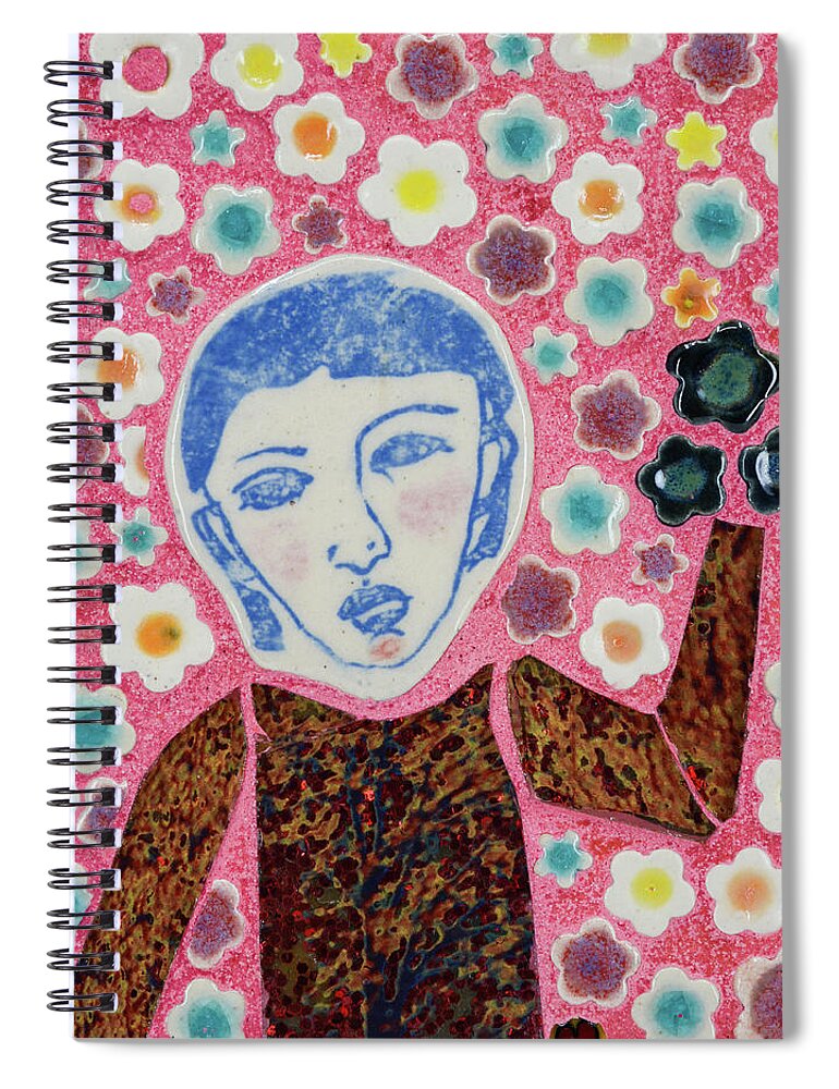 Mosaic Spiral Notebook featuring the mixed media COVID in the Spring by Cherie Bosela