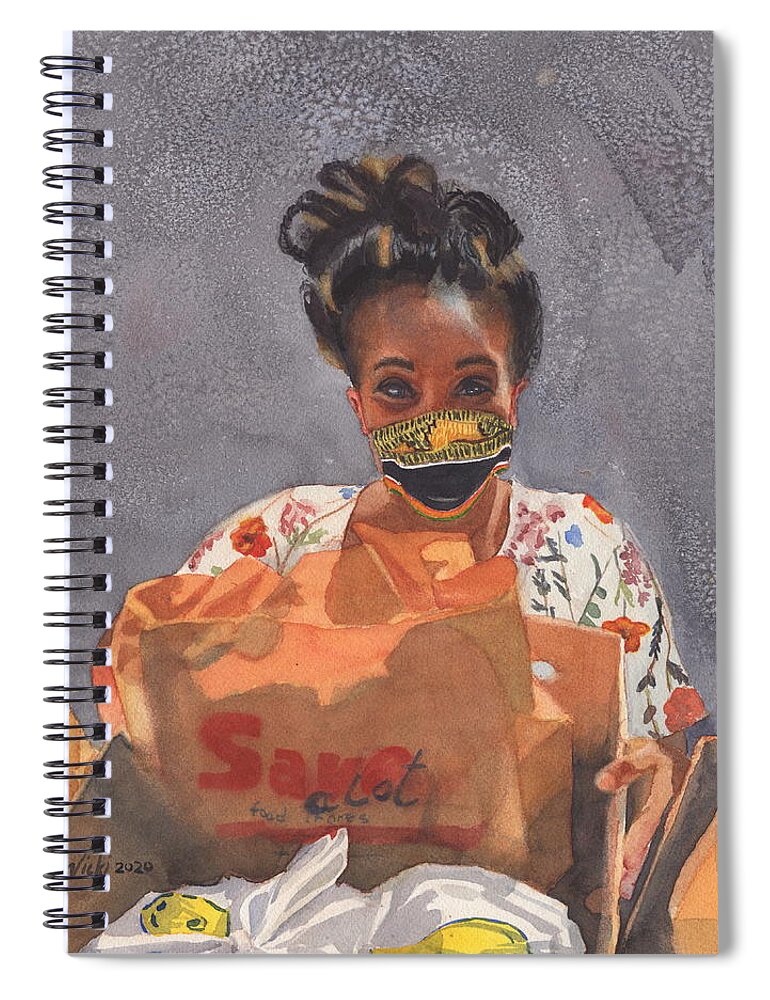 Covid19 Spiral Notebook featuring the painting COVID19 Volunteer #5 by Vicki B Littell