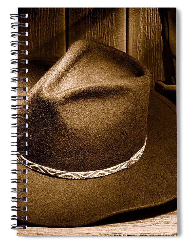 Cowboy Spiral Notebook featuring the photograph Cowboy Hat - Sepia by Olivier Le Queinec