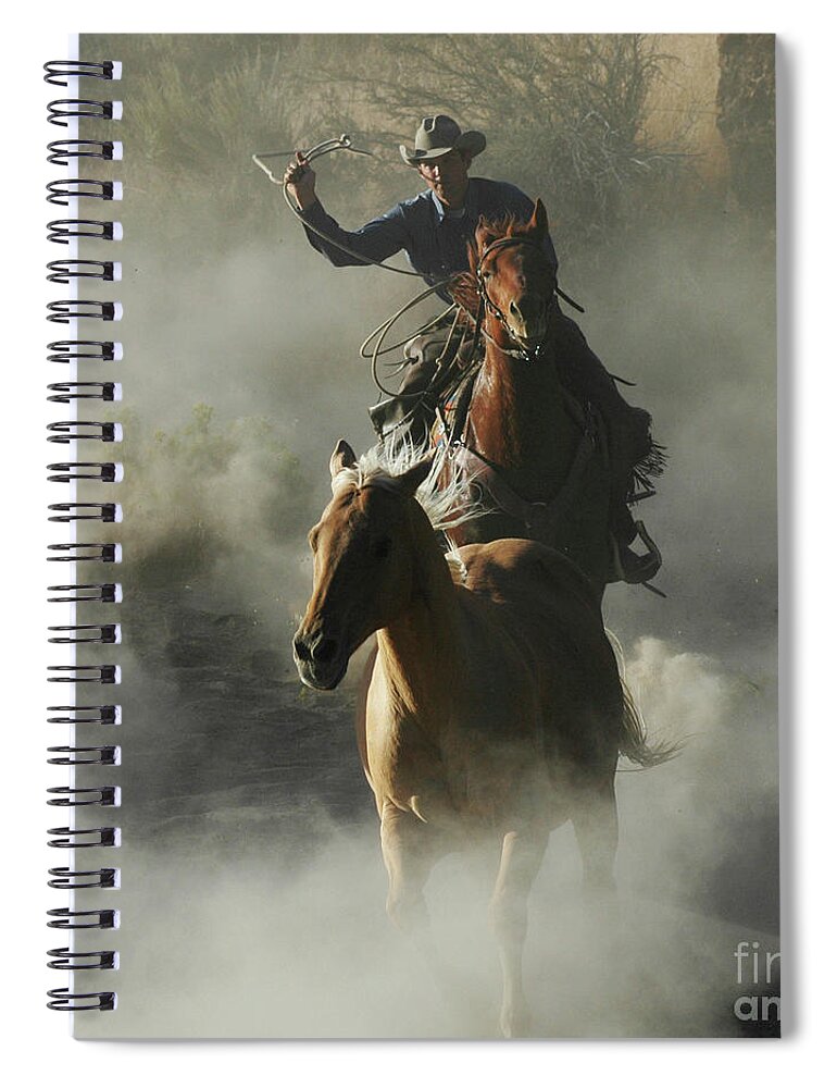 Cowboy Spiral Notebook featuring the photograph Cowboy Roping Horses by Jody Miller