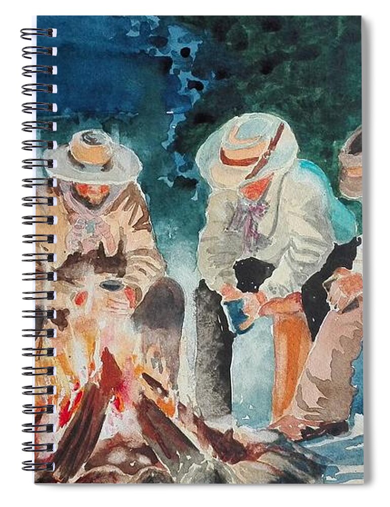 Landscape Spiral Notebook featuring the painting Cowboys by Sandie Croft