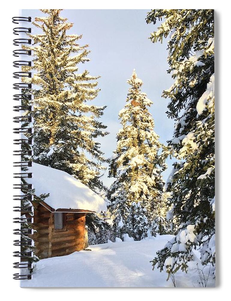 Cozy Cabin In Iconic Canadian Winter Scene. Spiral Notebook featuring the photograph Cozy Cabin by Nicola Finch