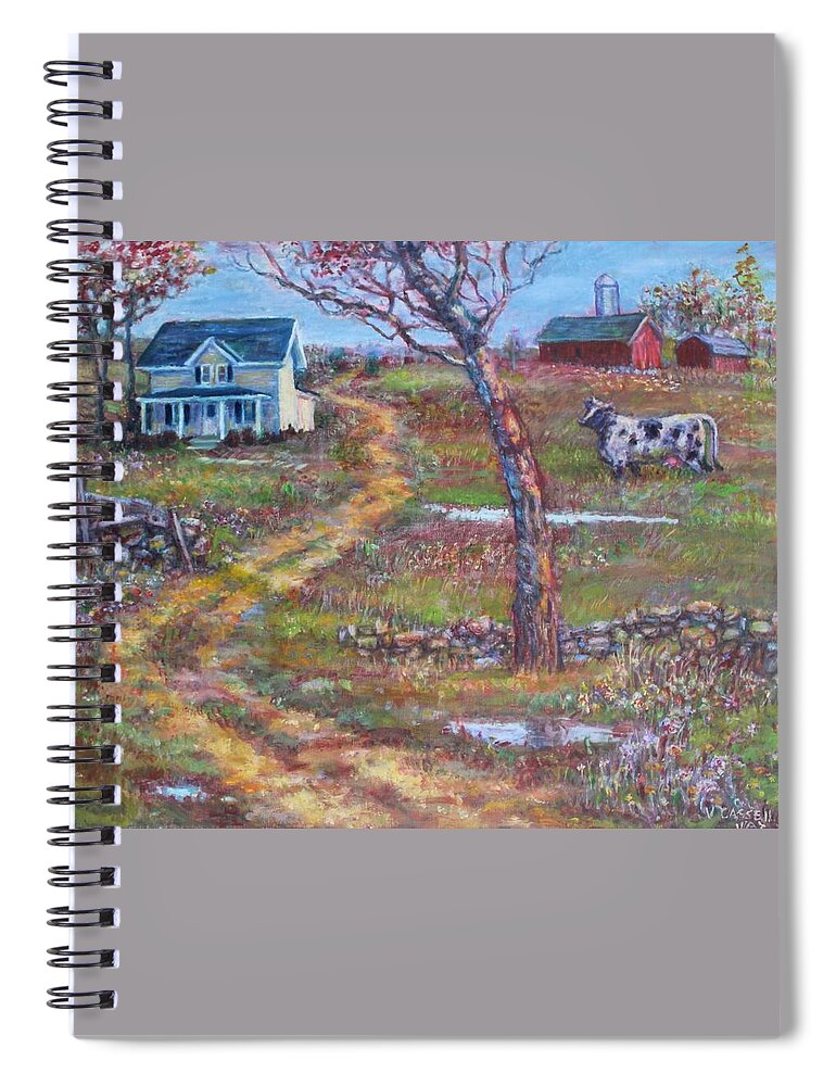 Farm Scene Spiral Notebook featuring the painting Cozy Little Farm by Veronica Cassell vaz