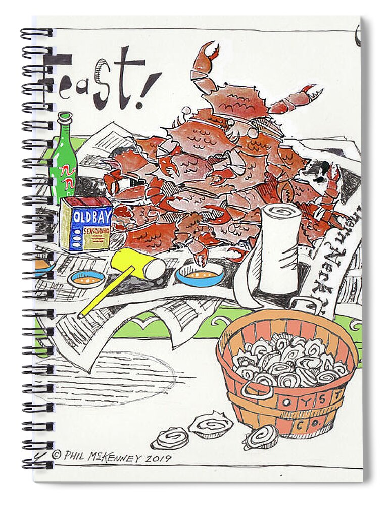  Spiral Notebook featuring the drawing Crab Feast by Phil Mckenney