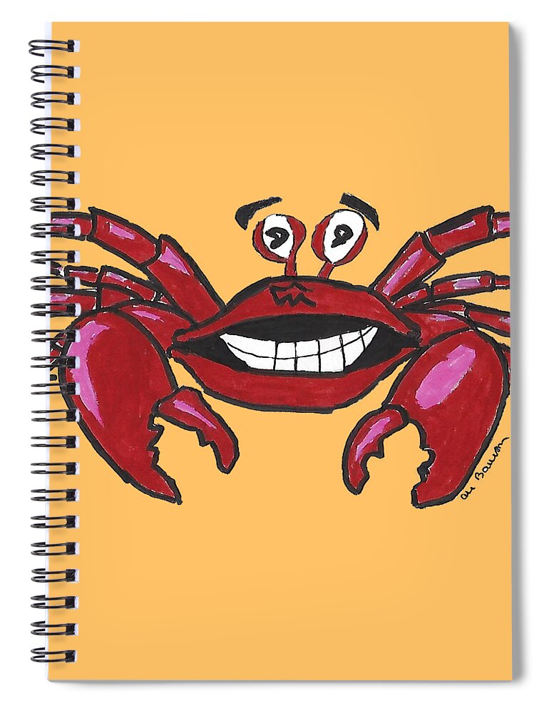 Crab Spiral Notebook featuring the drawing Crabby But Happy by Ali Baucom