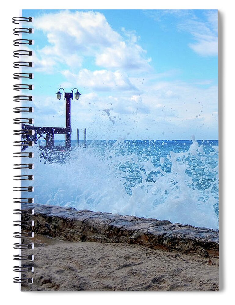 Crashing Waves In Cozumel Spiral Notebook featuring the photograph Crashing Waves in Cozumel by Debra Martz