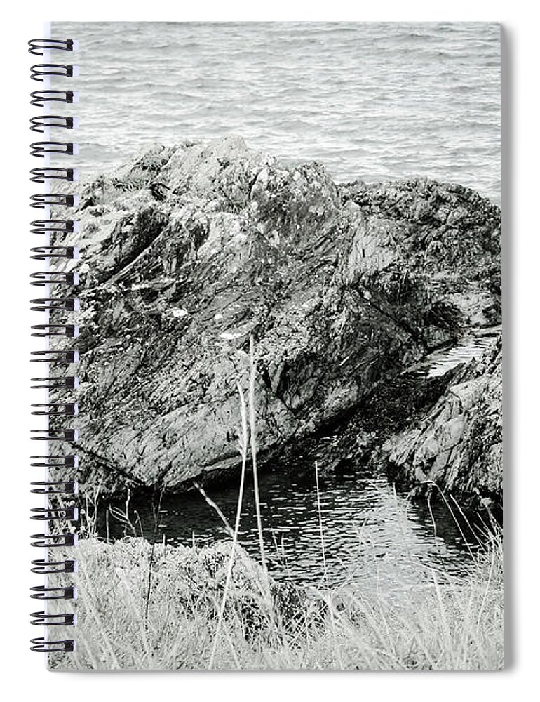 Rocky Coastline Spiral Notebook featuring the photograph Crawfordsburn Coastal Textures bw by Eddie Barron