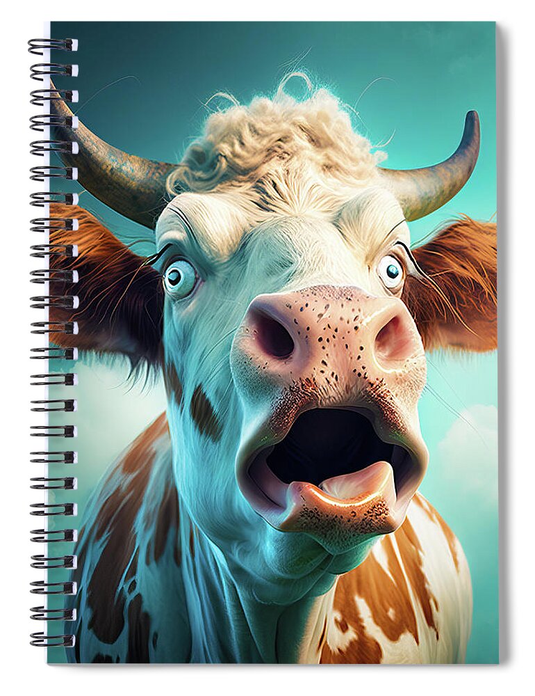 Cow Spiral Notebook featuring the digital art Crazy Cow 02 by Matthias Hauser