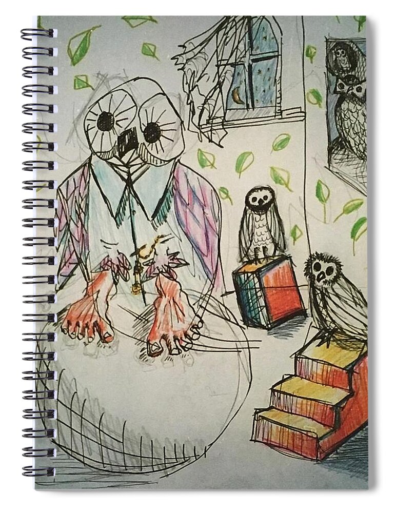 Owls Spiral Notebook featuring the mixed media Creativity by Ricardo Penalver deceased