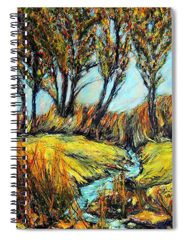 Acrylic Painting Spiral Notebook featuring the painting Creek through Wheat Field by John Bohn
