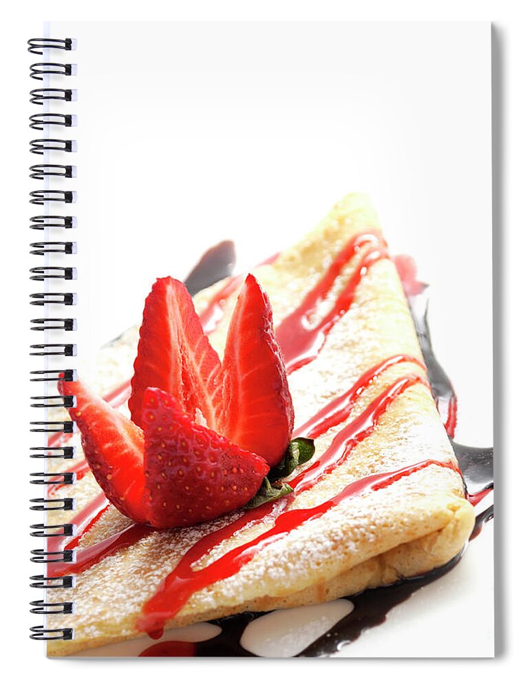 Crepes Spiral Notebook featuring the photograph Crepes with chocolate and strawberry by Jelena Jovanovic