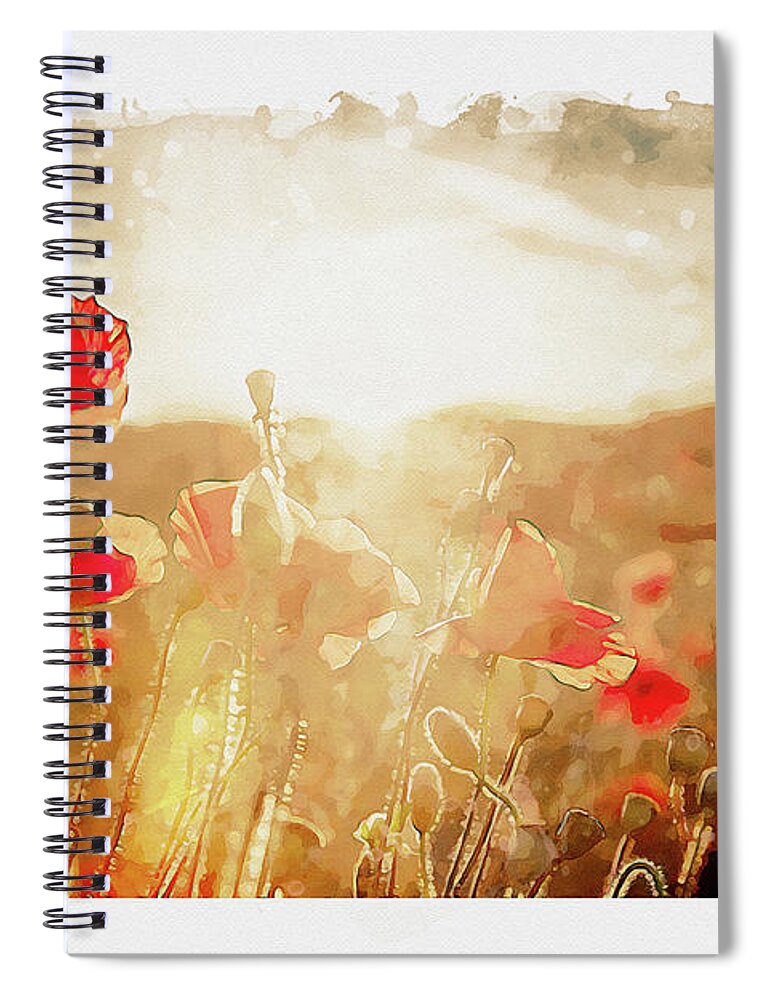 Poppy Sunset Spiral Notebook featuring the digital art Crimson Fields by Airpower Art