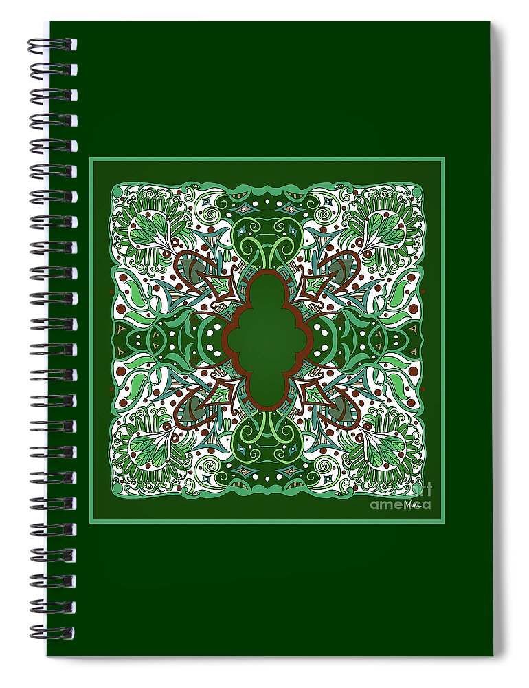 Pillow Design Spiral Notebook featuring the mixed media Cross in Irish Green with Leaves,Berries and Fan by Lise Winne