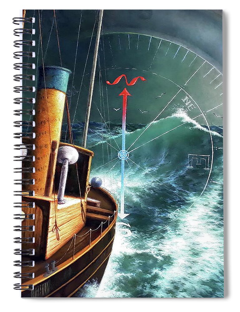 Compass Spiral Notebook featuring the painting Cross the Border by Yoo Choong Yeul