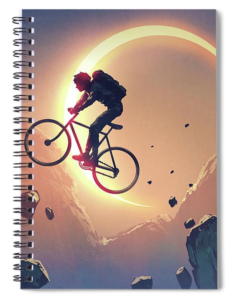 Illustration Spiral Notebook featuring the painting Crossing A Cliff by Tithi Luadthong