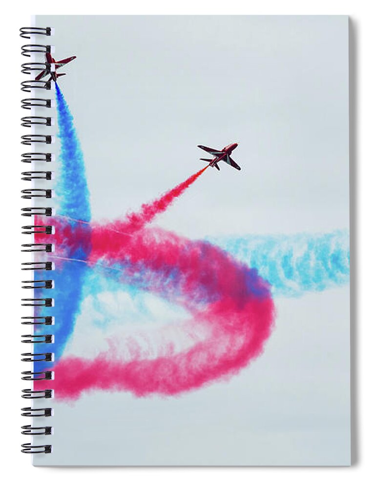 Eastbourne International Airshow Spiral Notebook featuring the photograph Crossing the Red Arrows by Andrew Lalchan