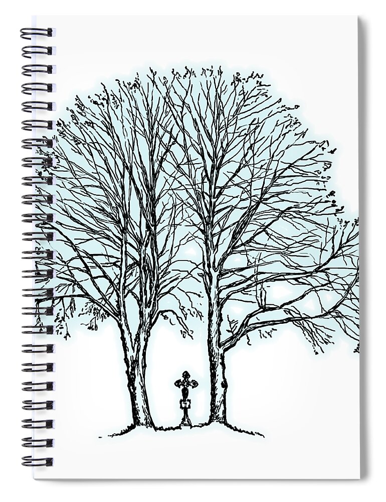 Cross Spiral Notebook featuring the drawing Crossroad by Jindra Noewi