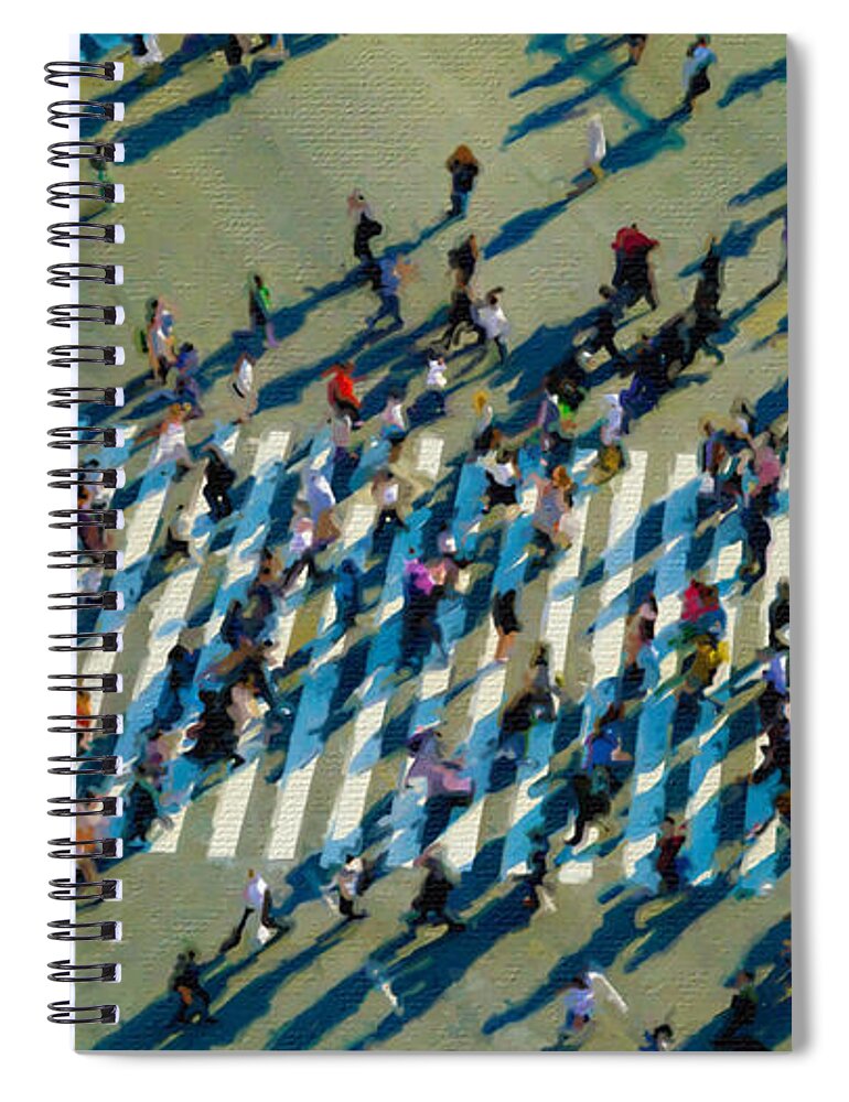 New York City Spiral Notebook featuring the painting Crosswalk Above New York by Tony Rubino