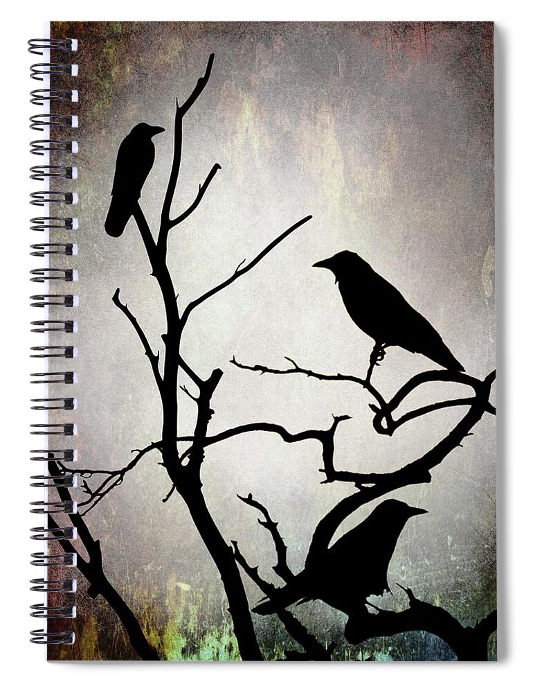 Bird Spiral Notebook featuring the digital art Crow Birds on Tree Bird 92 by Lucie Dumas