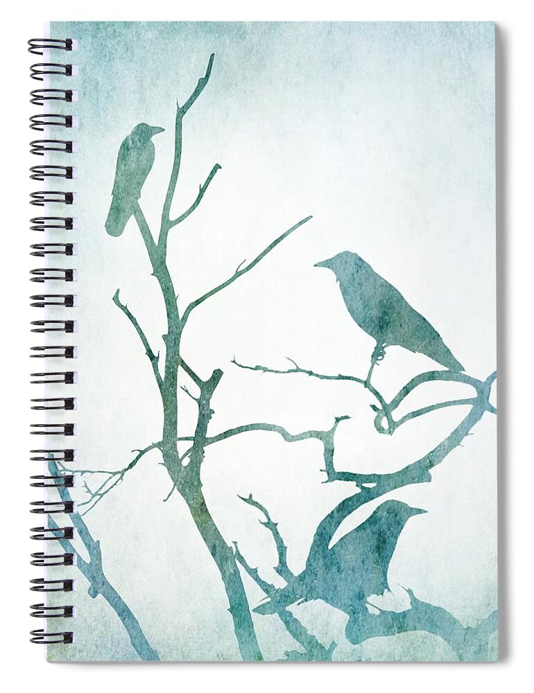 Bird Spiral Notebook featuring the digital art Crow Birds on Tree Bird 93 by Lucie Dumas