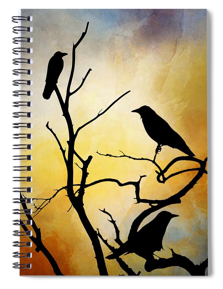 Bird Spiral Notebook featuring the digital art Crow Birds on Tree Bird 95 by Lucie Dumas