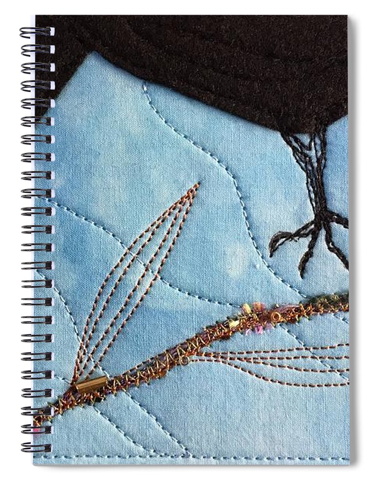 Fabric Postcard Spiral Notebook featuring the mixed media Crow by Vivian Aumond