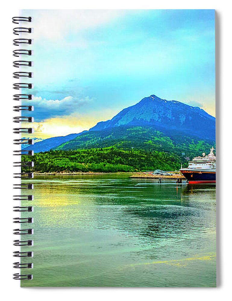 Cruise Ship Spiral Notebook featuring the digital art Cruise Ship Ketchikan Alaska by SnapHappy Photos