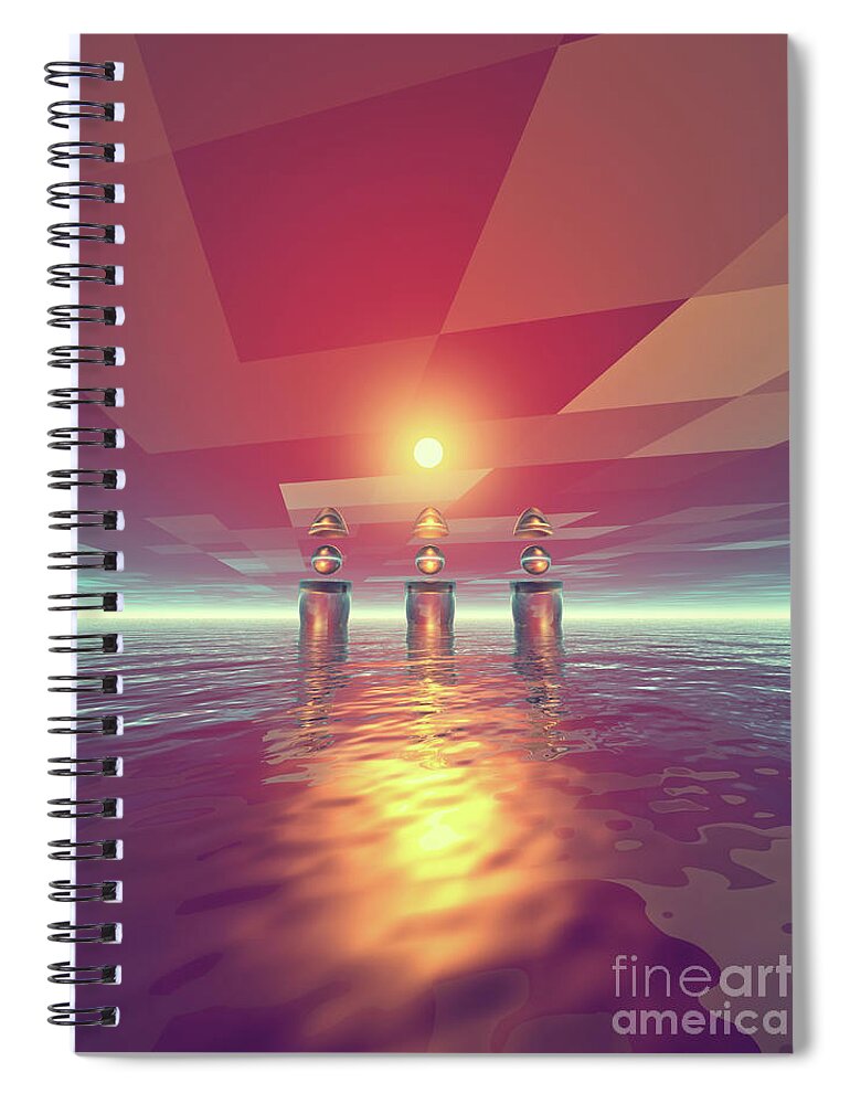 Surreal Spiral Notebook featuring the digital art Crystal Cones by Phil Perkins
